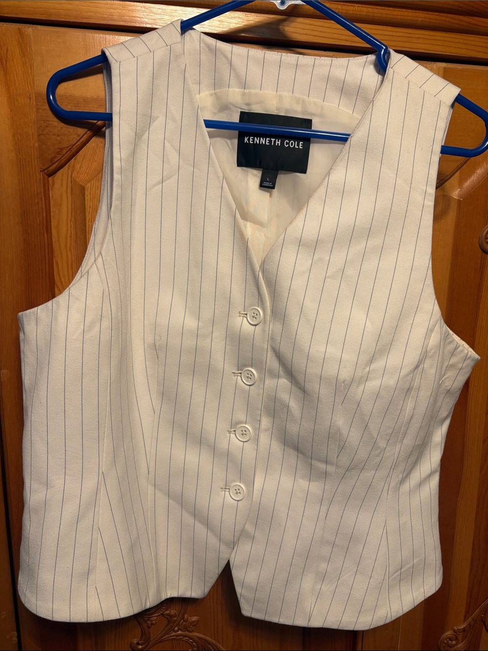 Kenneth Cole Cream Vest with Navy Pinstripes